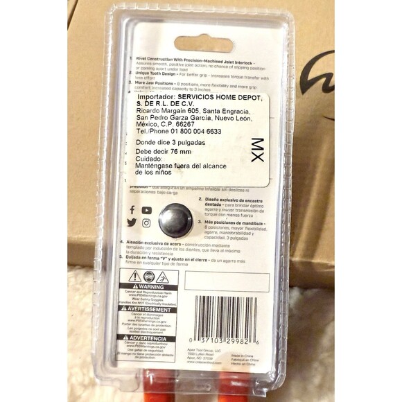 Crescent Tongue & Groove Plier V-Jaw Black Oxide Red 12" RT412CVN-05 - NEW - Picture 5 of 5